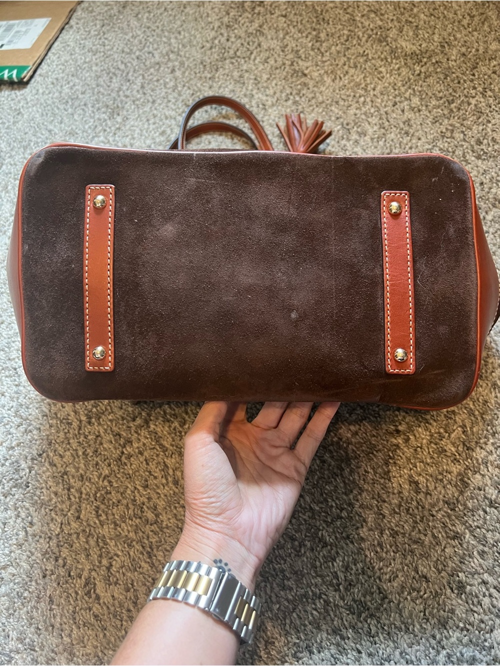 Dooney & Bourke Chocolate Brown Suede Leather Tote - Picture 3 of 13